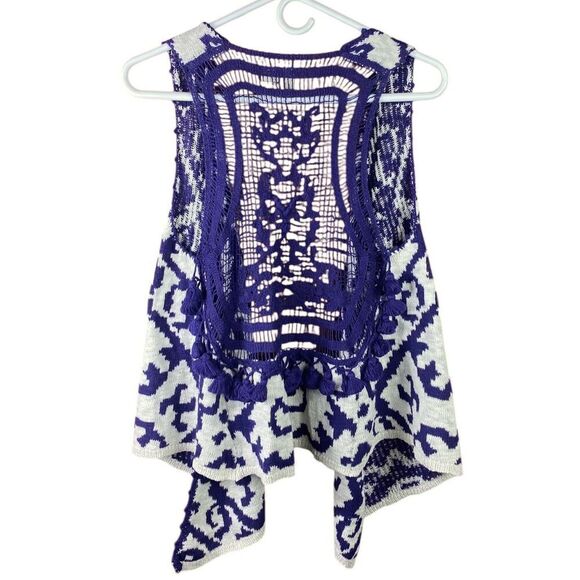 Anthropology MOTH Navy White Turson Netted Lace Tassel Vest Women’s Sz XS/Sm - Picture 3 of 5